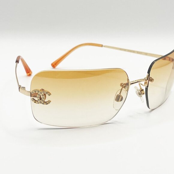 Chanel Vintage Sunglasses Rhinestone CC Logo Rimless Gradient Gold Orange main image 7